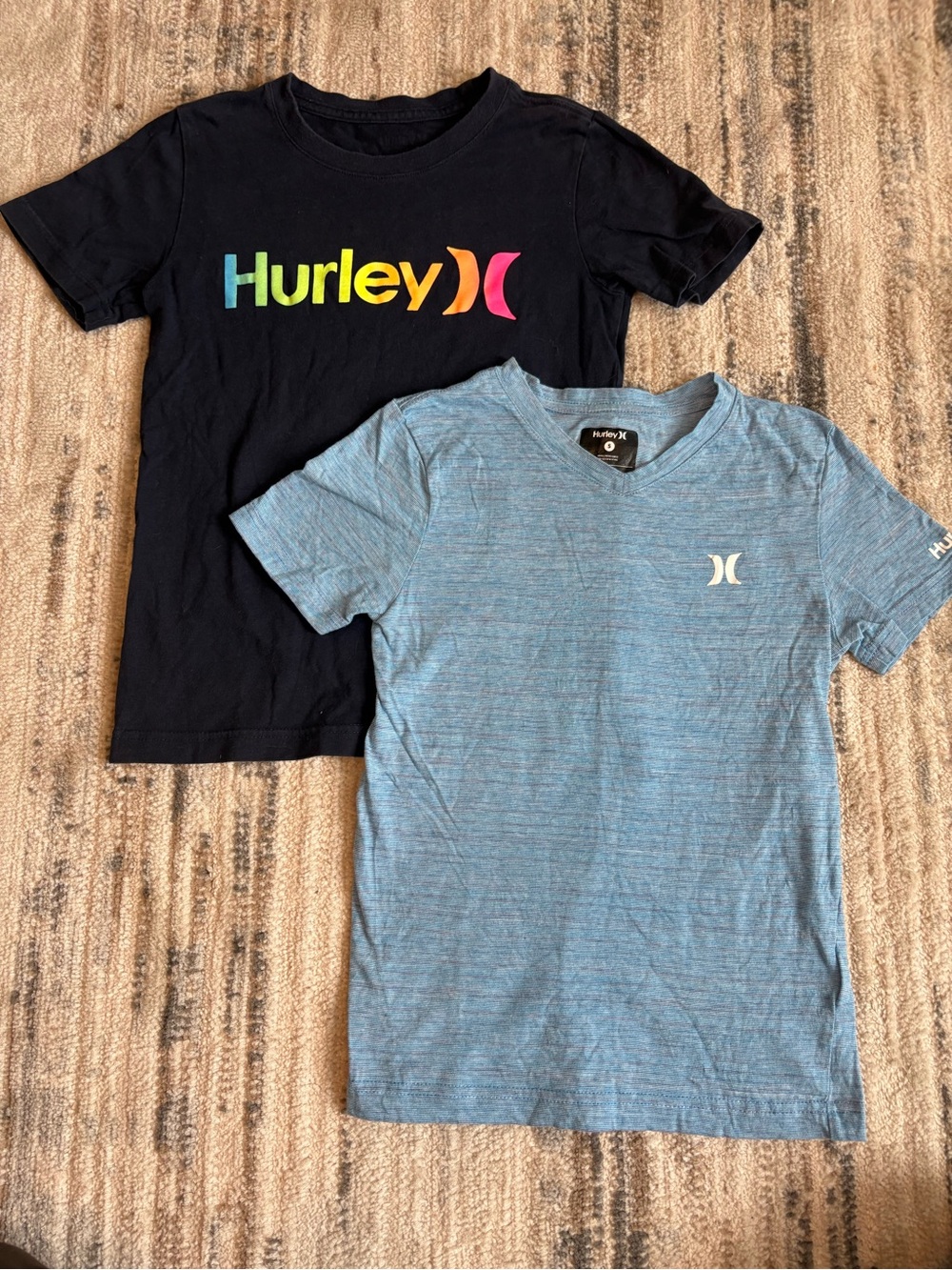 Lot of 2 Boys S Small 8-10 Hurley Blue T-Shirts Short Sleeve Graphic Logo EUC